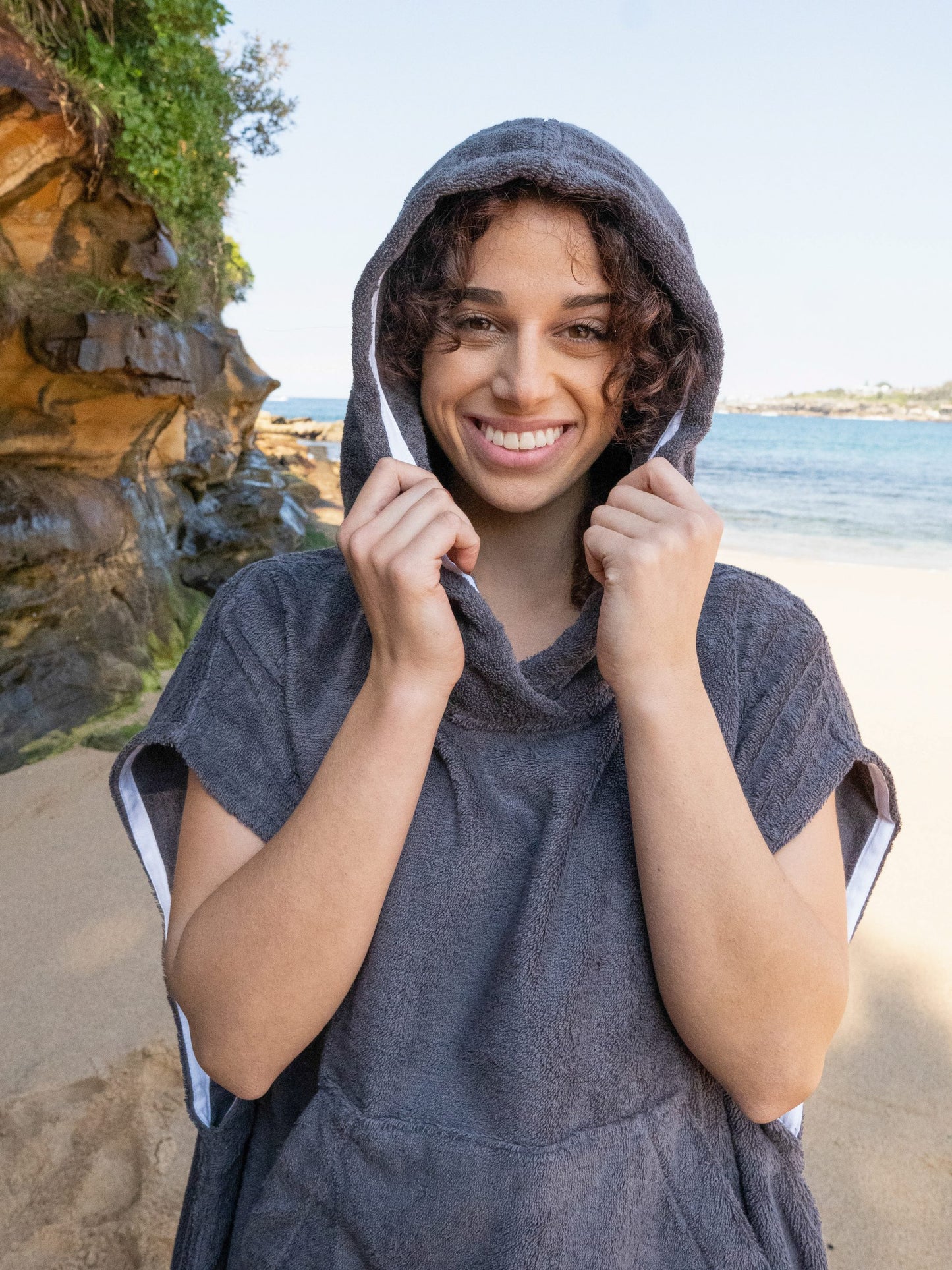 Womens Hooded Towel | Surf Poncho | Charcoal