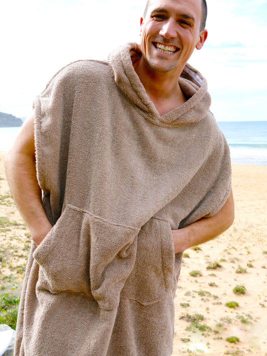 Mens Hooded Towel | Surf Poncho | Stone