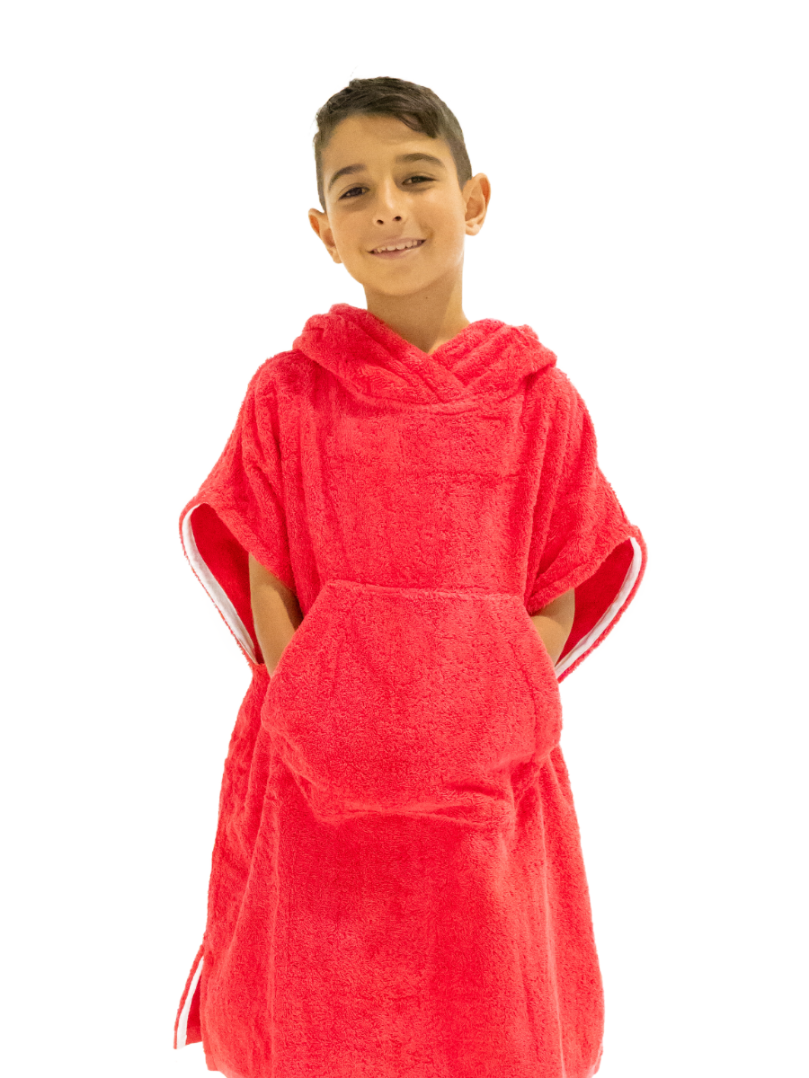 Kids Hooded Towel | Surf Poncho | Super Warm | Red