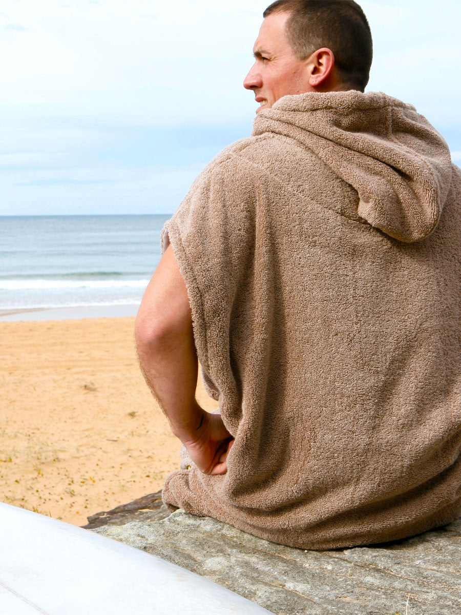 Mens Hooded Towel | Surf Poncho | Stone