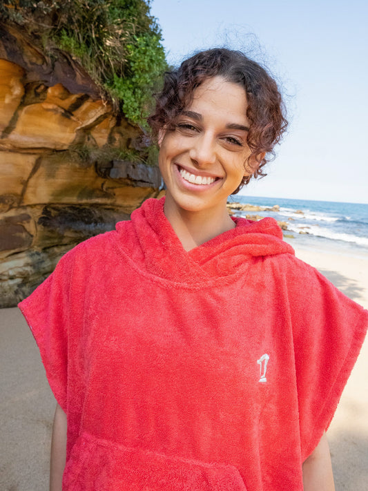 Womens Hooded Towel | Surf Poncho | Super Warm | Red