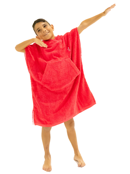 Kids Hooded Towel | Surf Poncho | Super Warm | Red