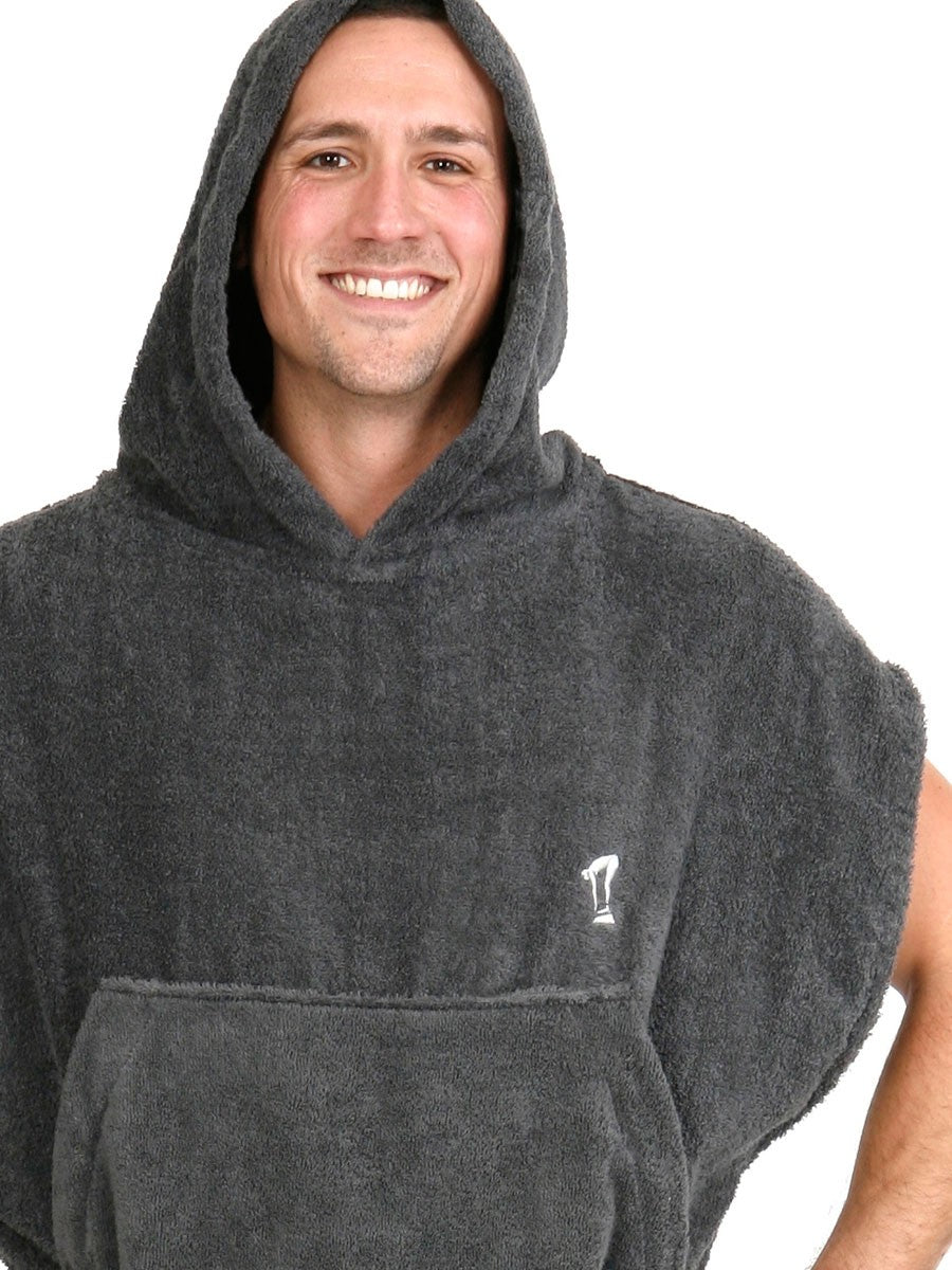 Mens Hooded Towel | Surf Poncho | Charcoal