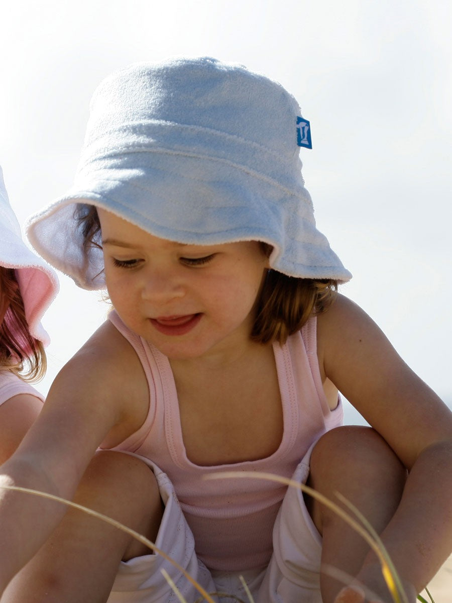 Kids Beach Hat | Terry | Blue & White